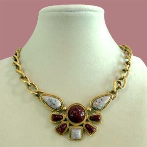 Vintage Avon Gold-Toned Necklace with Red and Blue Gemstones
